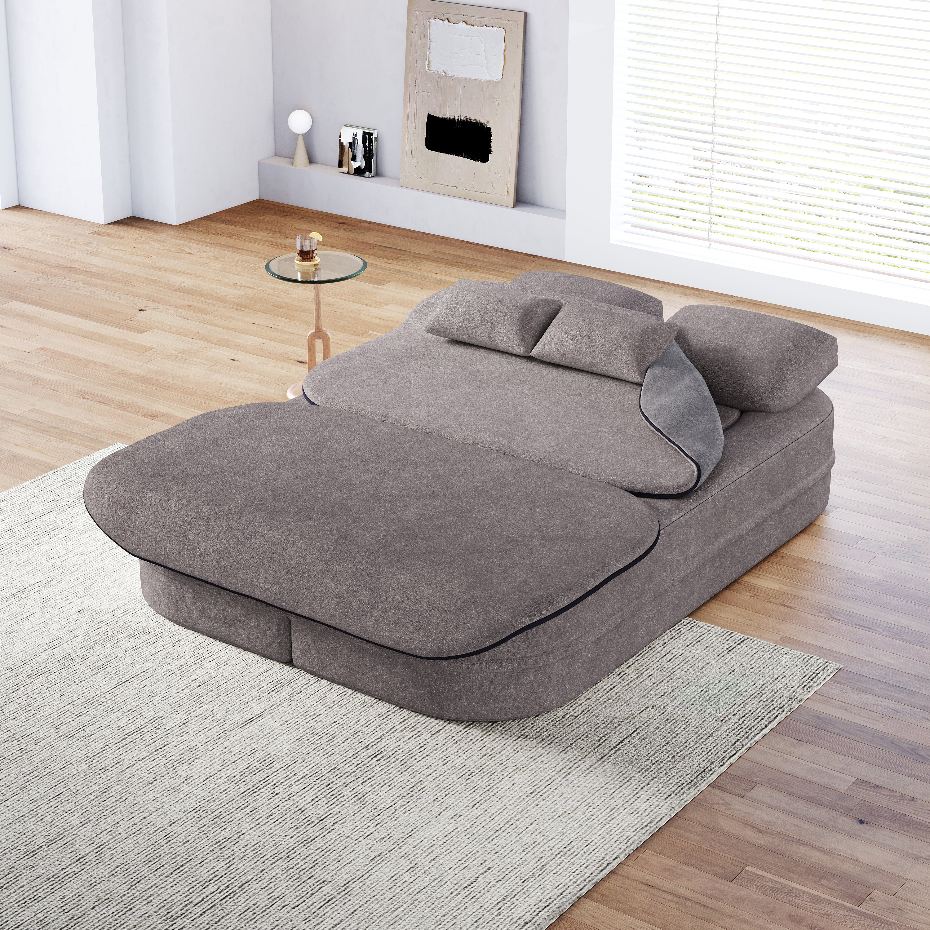 75''2-in-1 Foldable Sofa,Convertible Sleeper Foam Sofa Bed with Multi Functional Blanket, Chenille Floor folding sofa bed,  Floor Sofa Lounge Sofa for Living Room Bedroom Lounge Studio