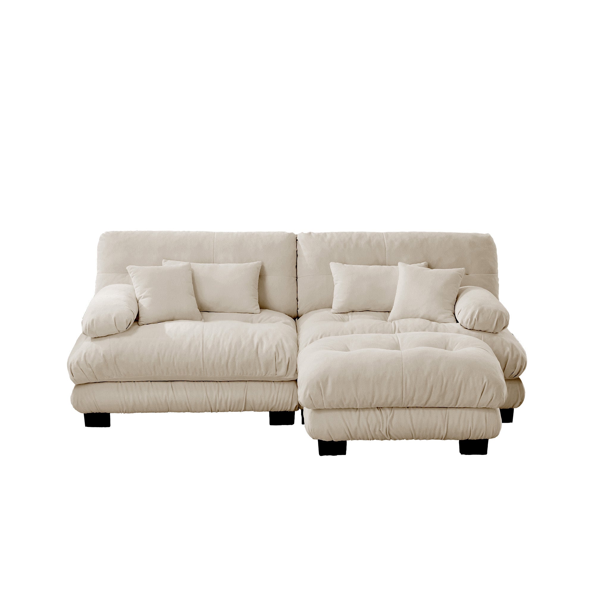 Cloud Couch Sectional Sofa for Living Room, Chenille 2 Seater Sofa with 2 Lumbar pillows and 2 throw pillows , Upholstered Wide Arm Sofa with Convertible Ottoman,Chenille Light coffee