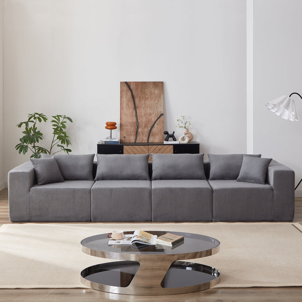 104-Inch Corduroy Modular L Shaped Sectional Sofa,Luxury Floor Couch Set,Upholstered Indoor Furniture,Foam-Filled Compressed Sofa for Living Room,Bedroom,4 PC Free Combination