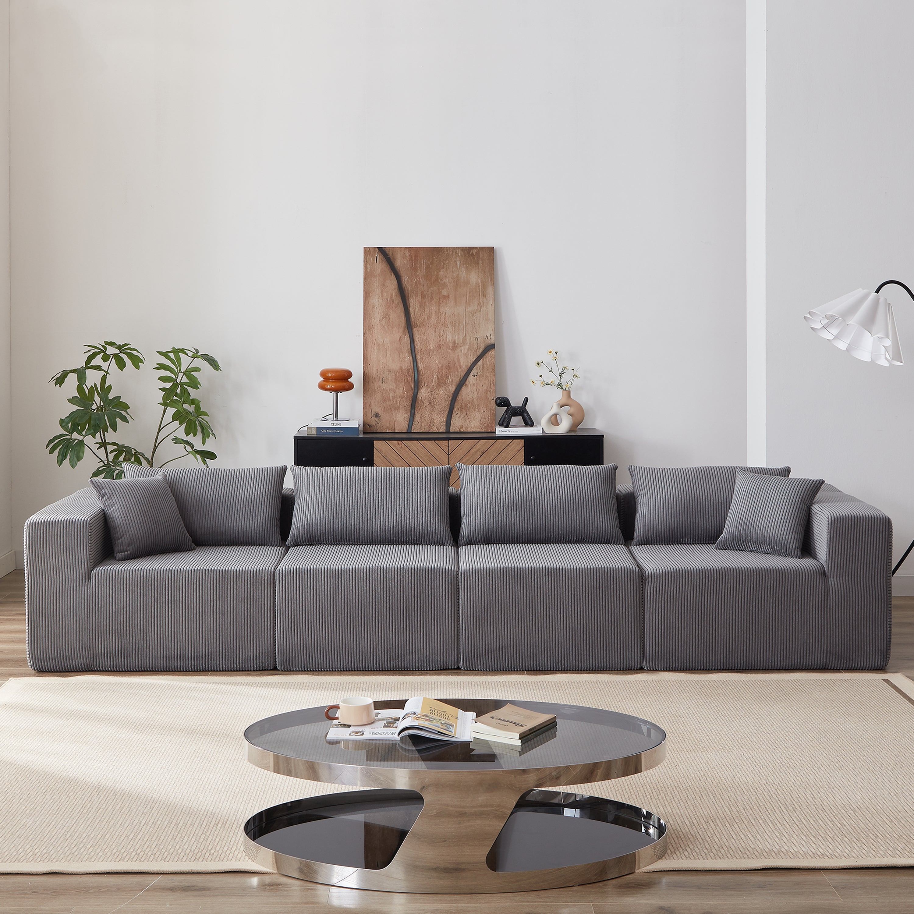 104-Inch Corduroy Modular L Shaped Sectional Sofa,Luxury Floor Couch Set,Upholstered Indoor Furniture,Foam-Filled Compressed Sofa for Living Room,Bedroom,4 PC Free Combination