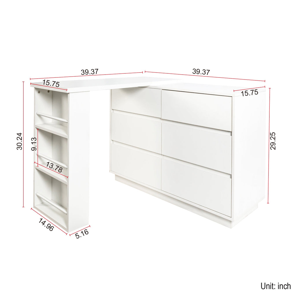L Shaped Computer Desk with Drawers, Modern Corner Home Office Desk with Reversible Storage Cabinet, Long Study Writing Desk Workstation for Home Office