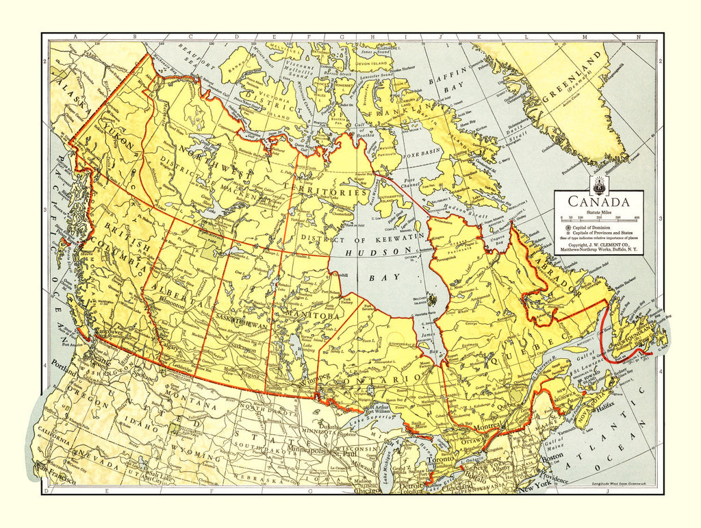 Vintage Map of Canada 1943
