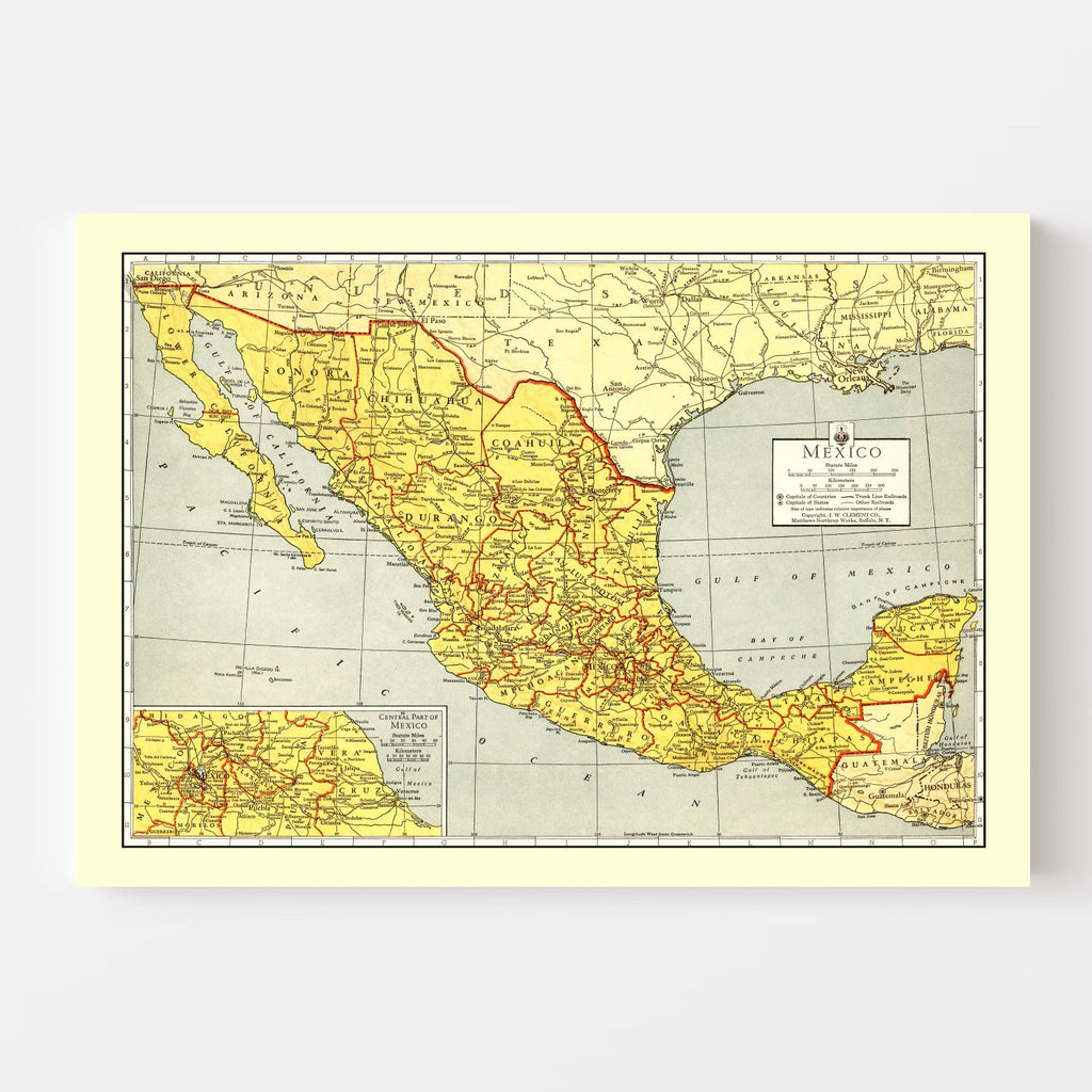 Vintage Map of Mexico 1943