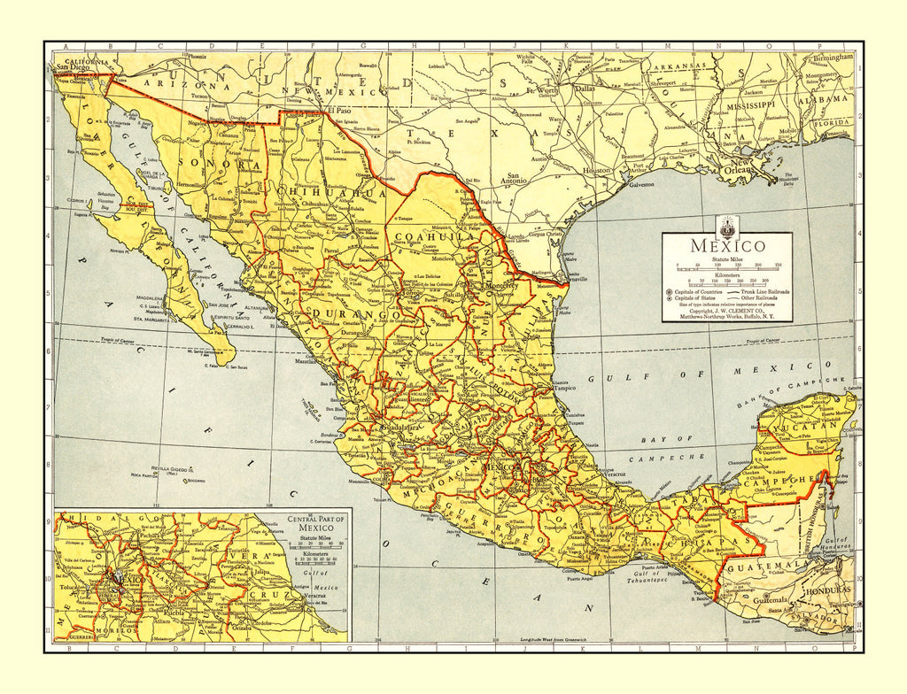 Vintage Map of Mexico 1943