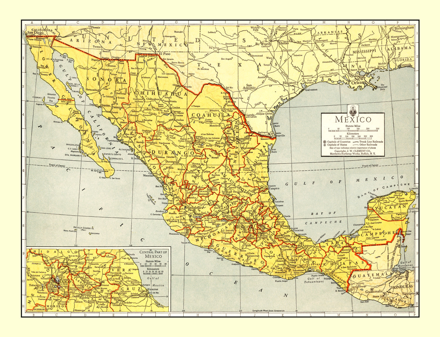 Vintage Map of Mexico 1943