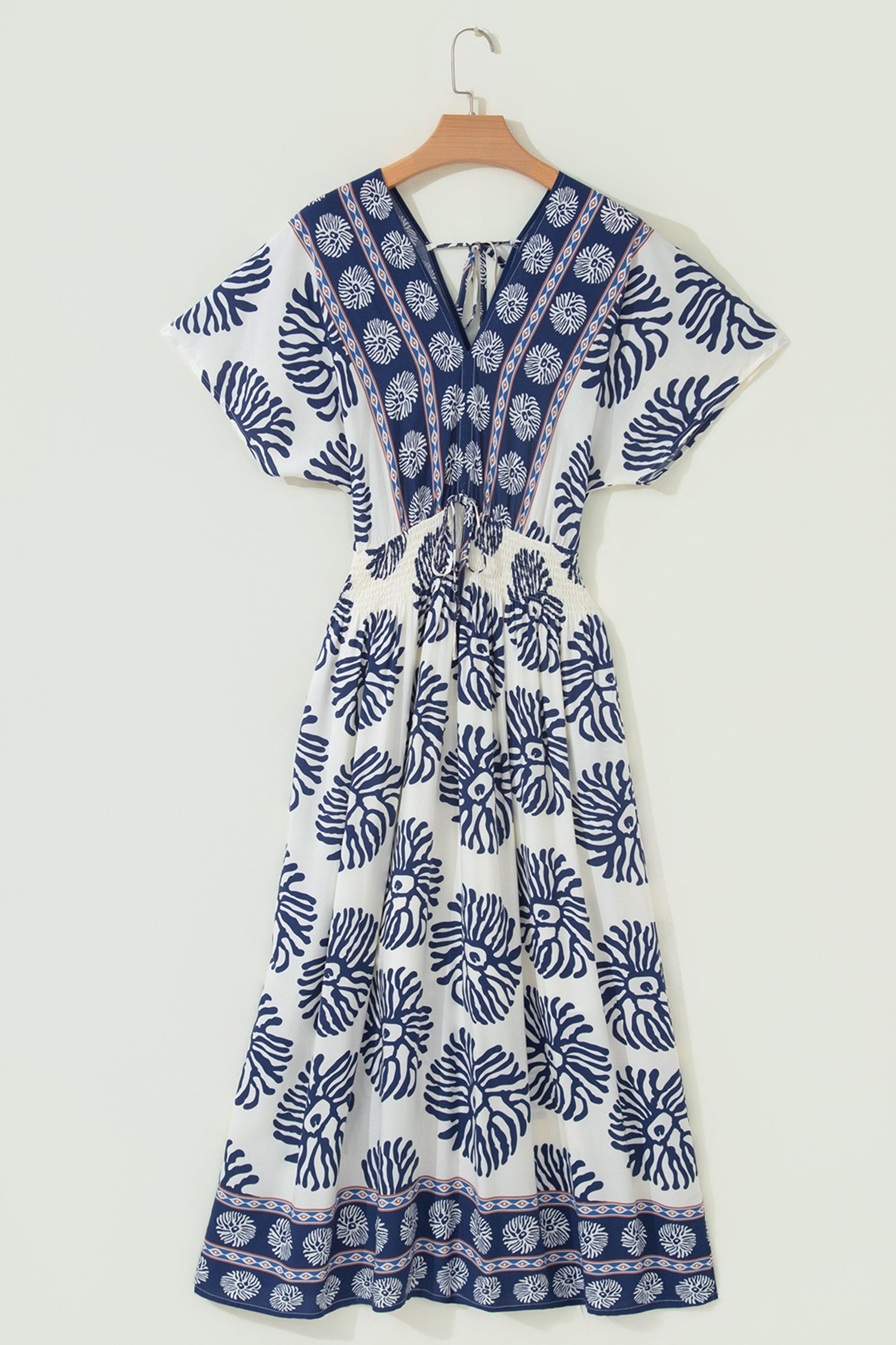 Boho Floral Patchwork V-Neck Dolman Maxi Dress
