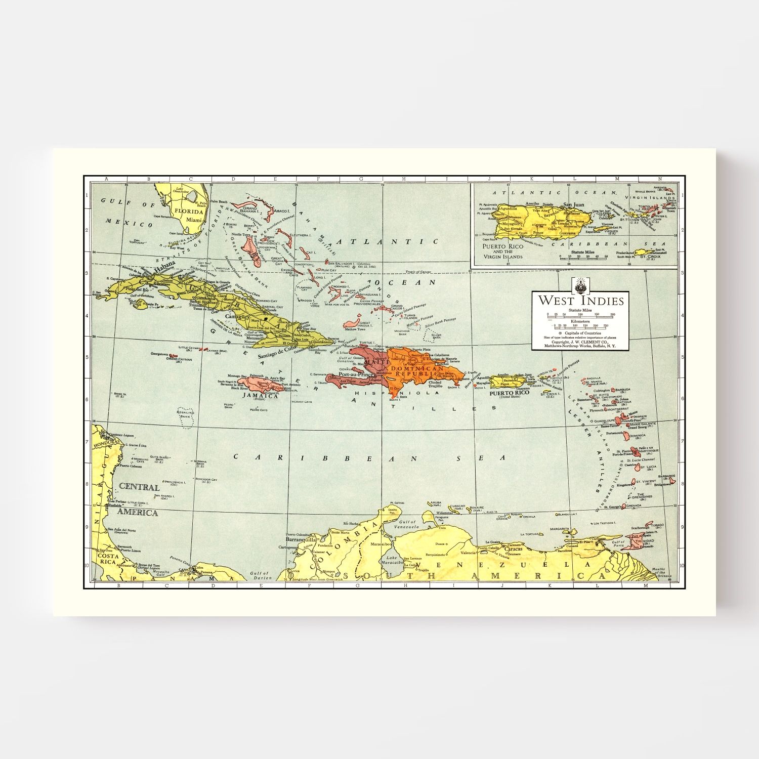 Vintage Map of Caribbean Sea 1943