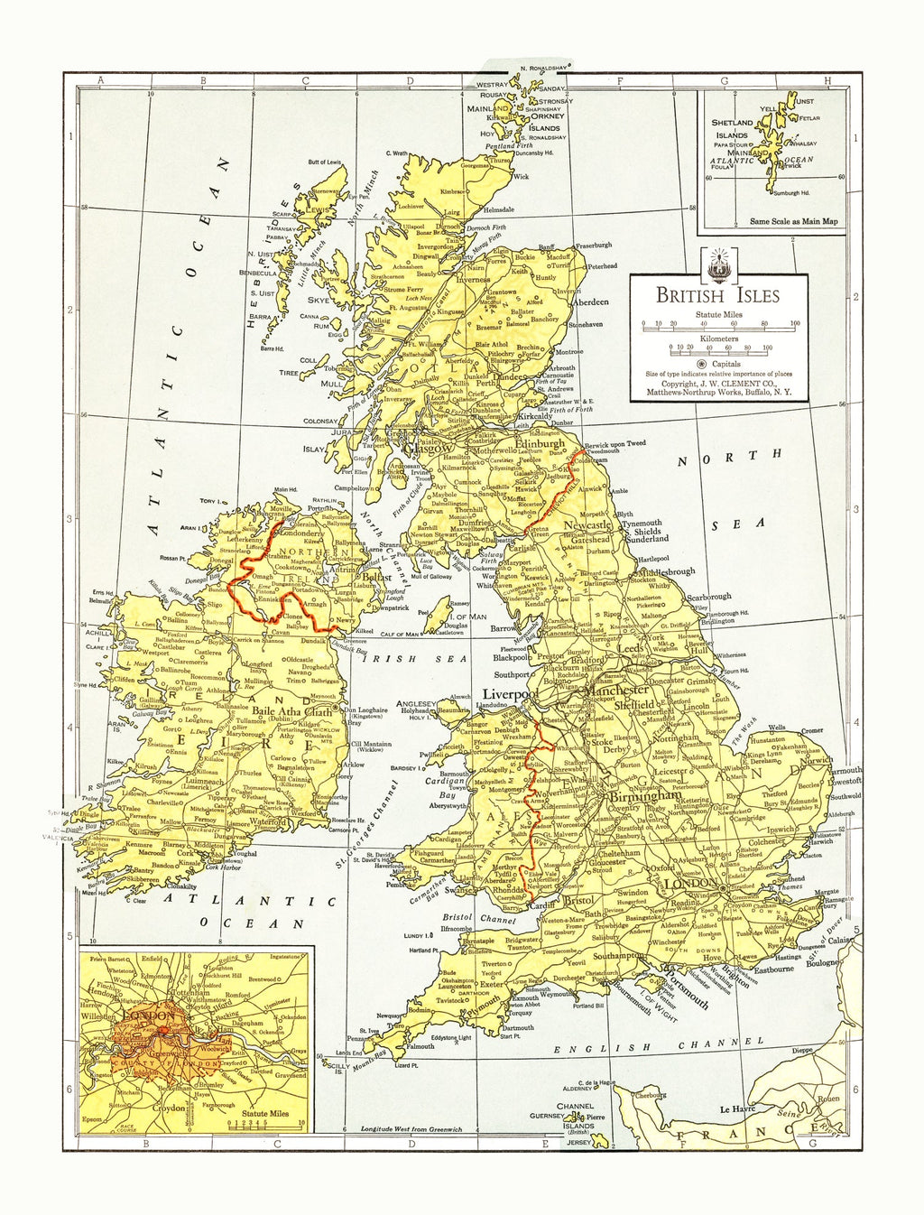 Vintage Map of British Isles 1943