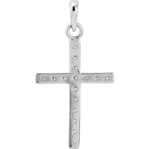 14K White Gold 1/8 CTW Natural Diamond Cross Pendant