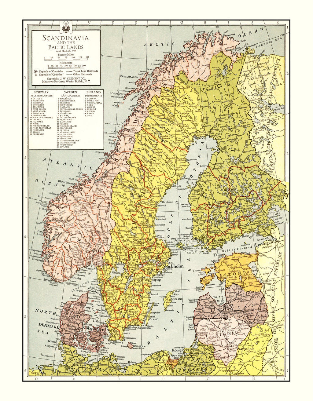 Vintage Map of Scandinavia 1943