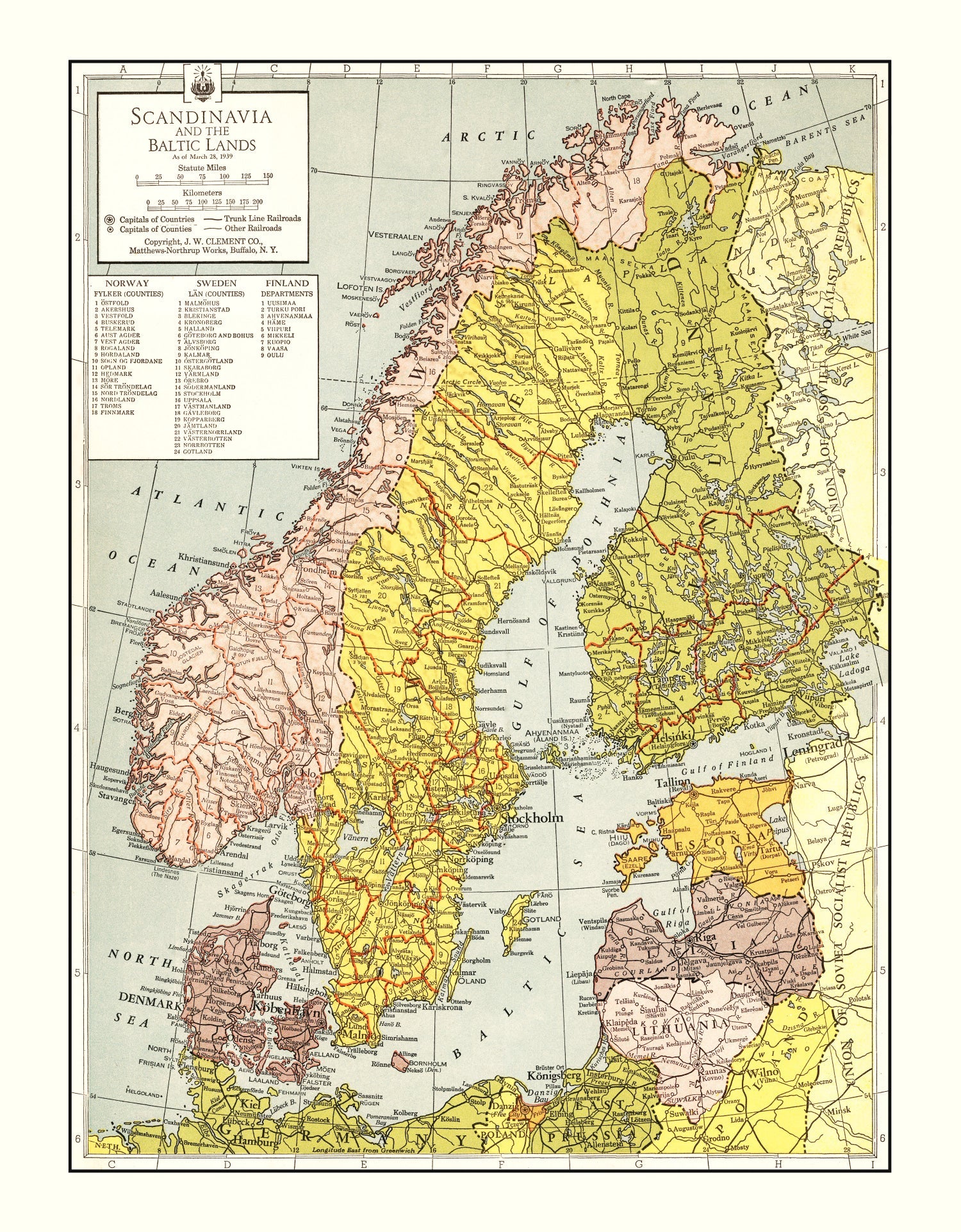 Vintage Map of Scandinavia 1943