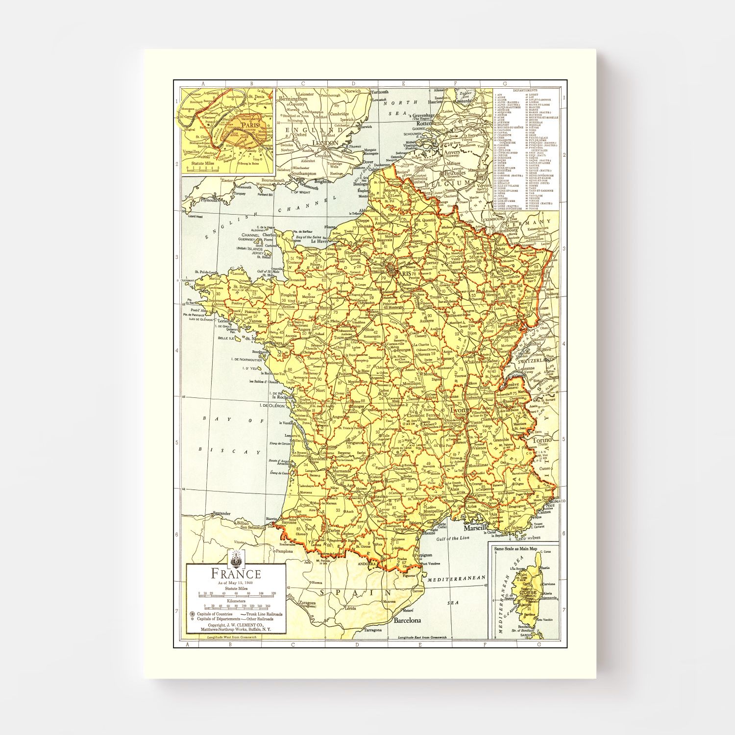 Vintage Map of France 1943