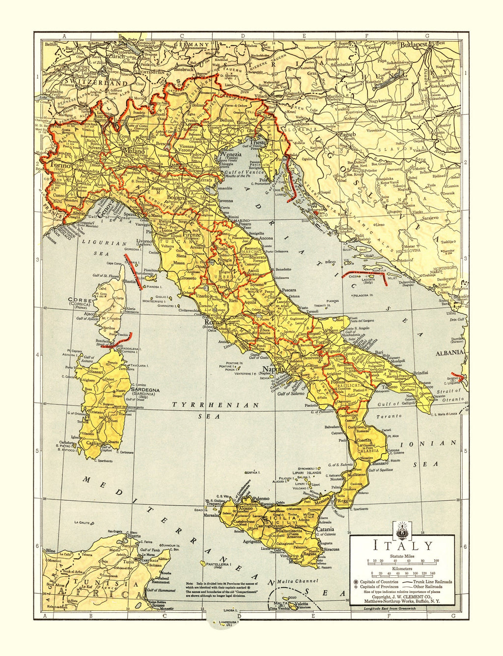 Vintage Map of Italy 1943