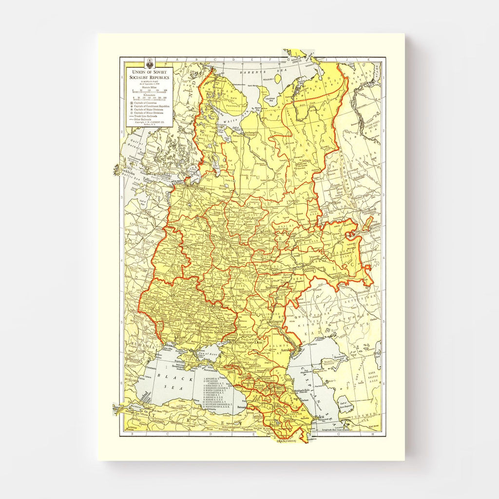 Vintage Map of Soviet Union 1943
