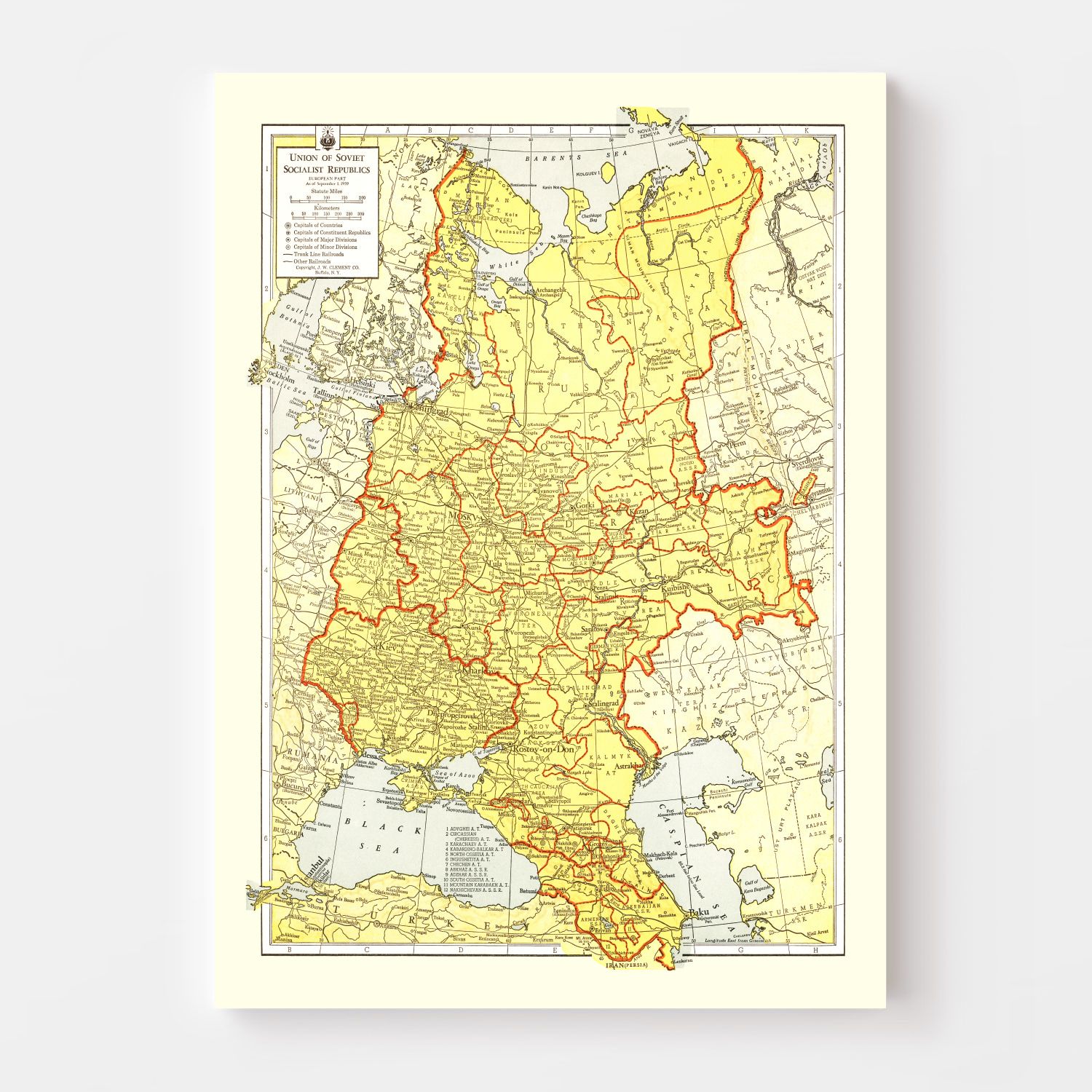 Vintage Map of Soviet Union 1943