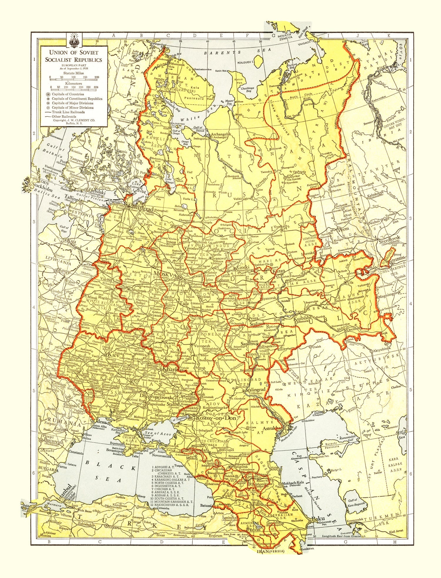 Vintage Map of Soviet Union 1943