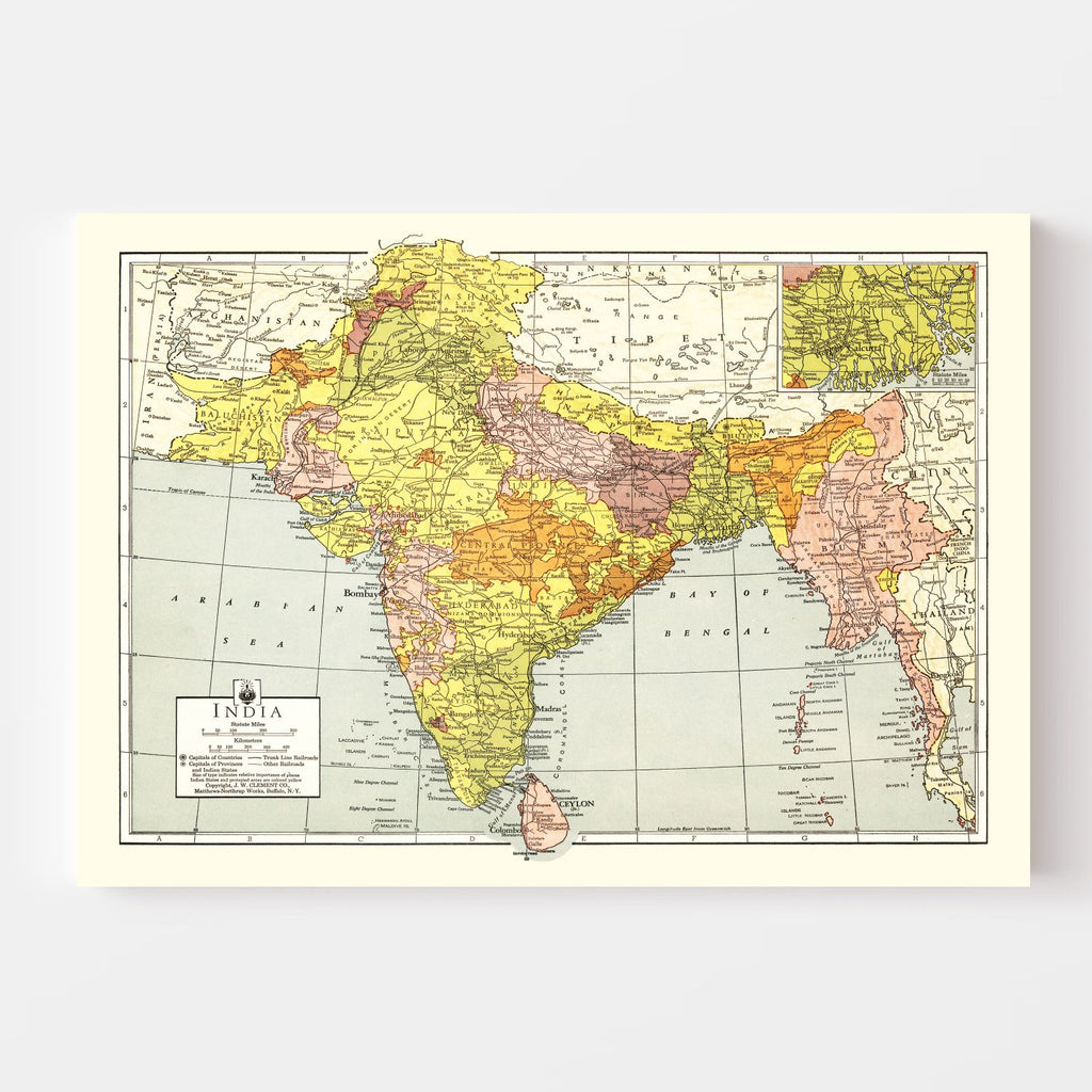 Vintage Map of India 1943