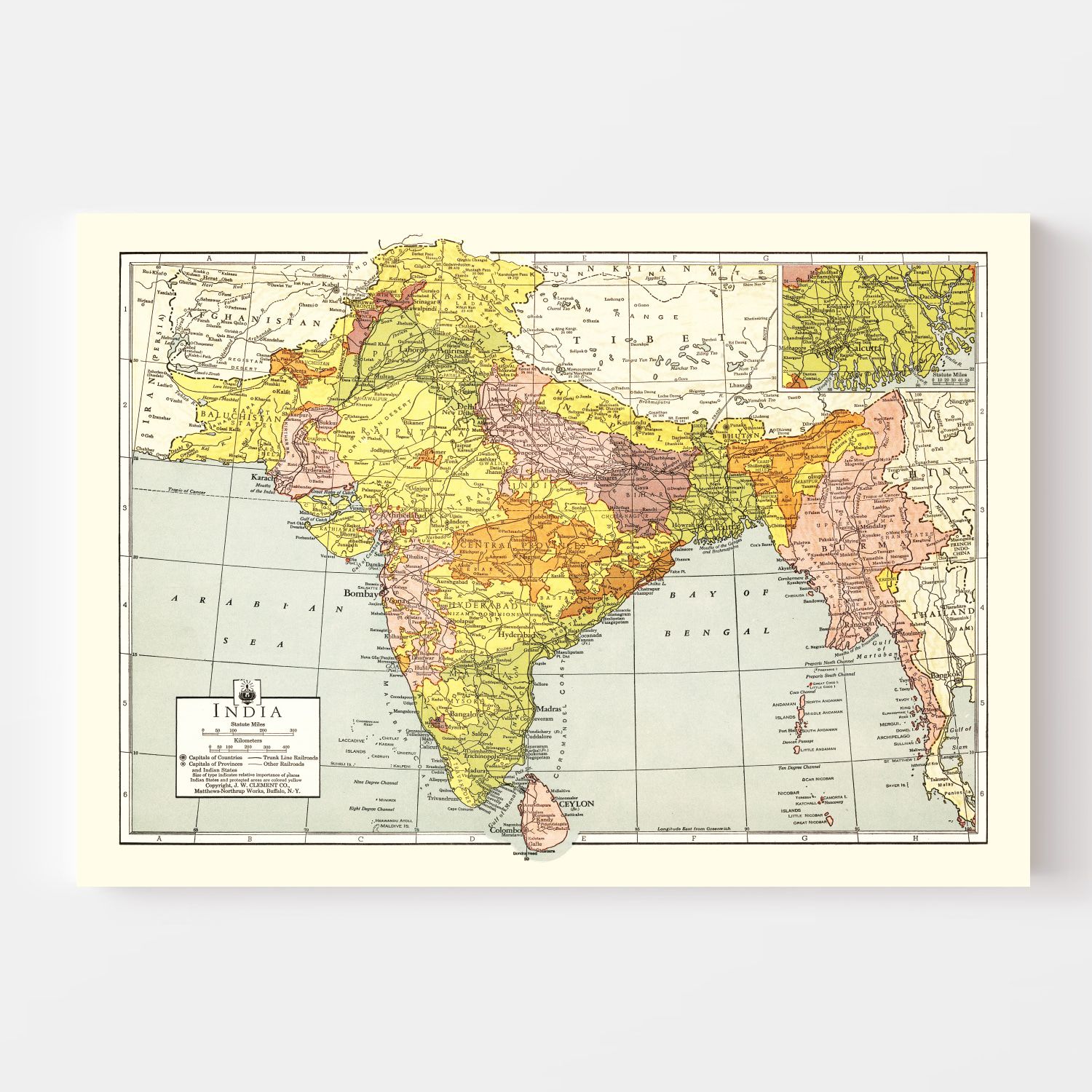Vintage Map of India 1943