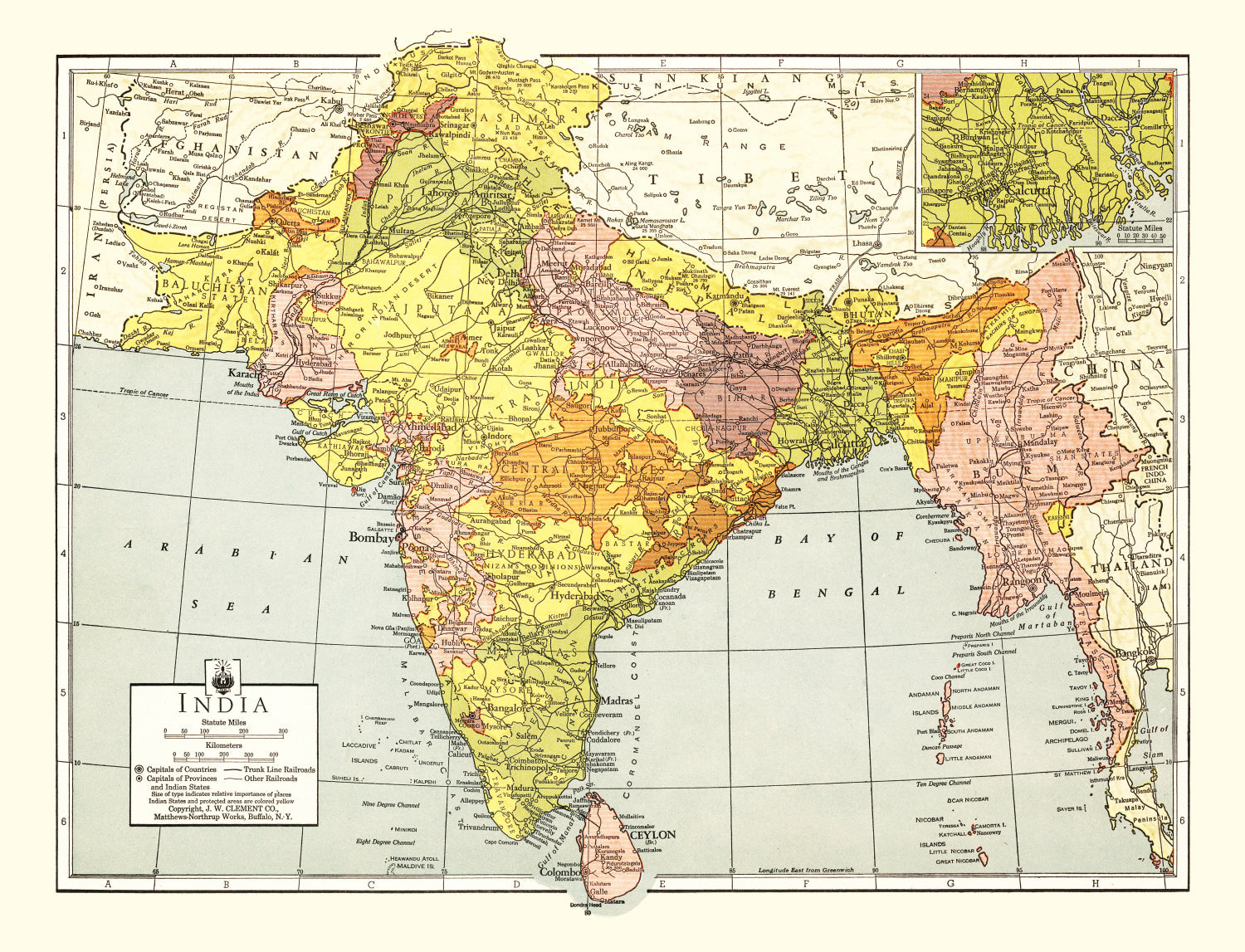 Vintage Map of India 1943