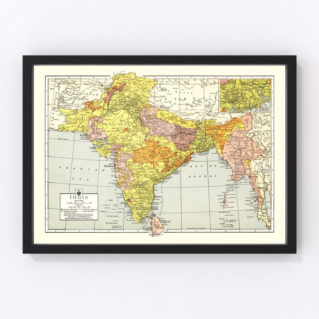 Vintage Map of India 1943