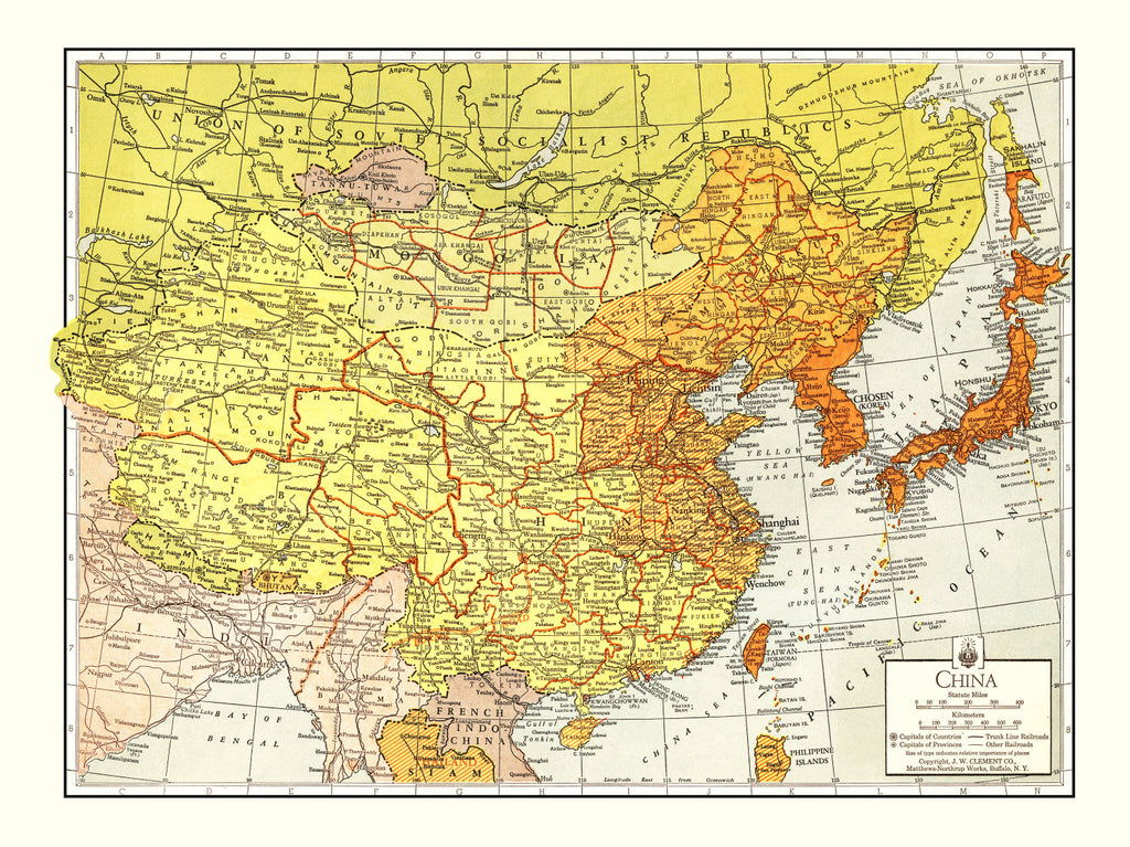 Vintage Map of China 1943