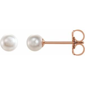 14K Rose Gold Cultured White Akoya Pearl Earrings