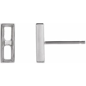 14K White Gold 4x2.5 mm Straight Baguette Bar Earring Mounting