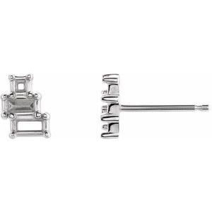14K White Gold Geometric Cluster Earring Mounting