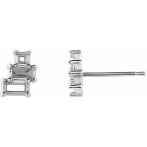 14K White Gold Geometric Cluster Earring Mounting