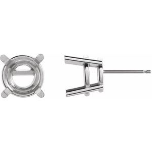 14K White Gold 9 mm Round 4-Prong Earring Mounting