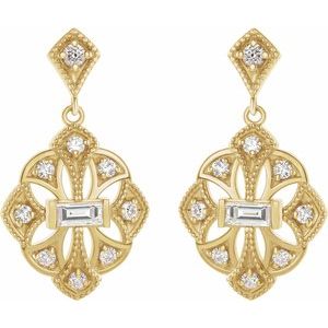 14K Yellow Gold 3/8 CTW Natural Diamond Vintage-Inspired Earrings