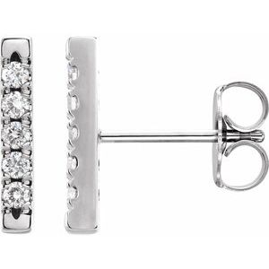 14K White Gold 1/8 CTW Natural Diamond French-Set Bar Earrings