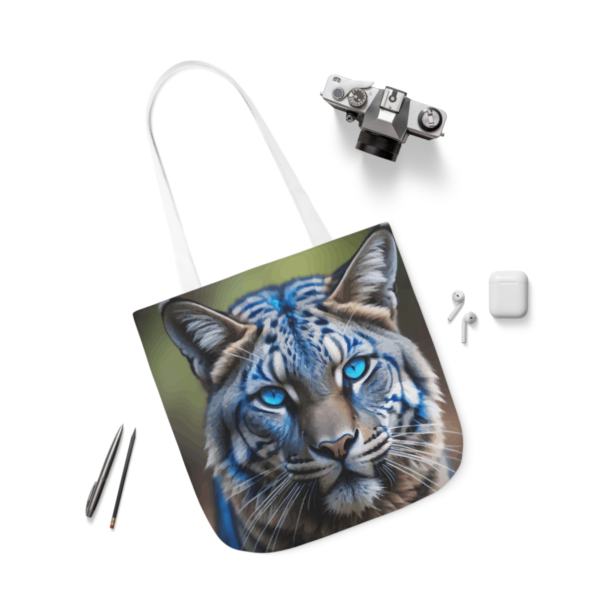 Blue Wildcat Canvas Tote Bag with 5 Strap Color Choices