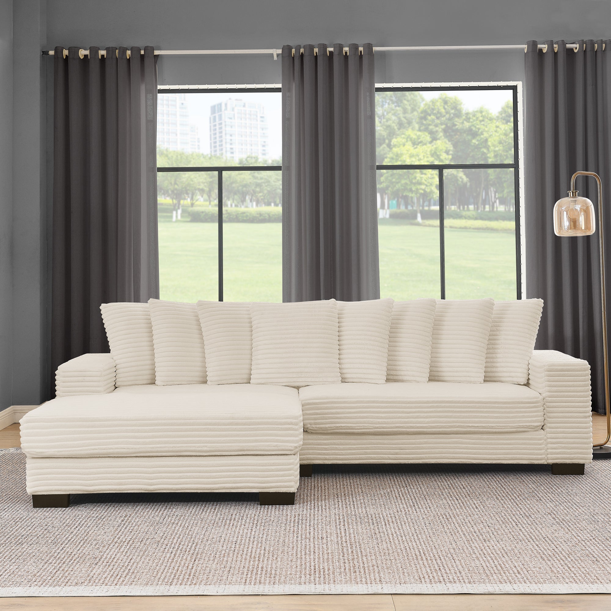 Corduroy Tufted Upholstered Sleeper Sectional Sofa, L-Shaped Modular Convertible Sofa , Can freely change the position of the footrests-Beige(Assembly is required)