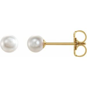 14K Yellow Gold Cultured White Akoya Pearl Earrings