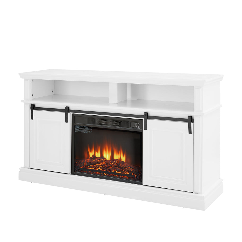 Media Console Table with Storage Cabinet, Mid Century Modern TV Console with 23' Fireplace Insert, Multipurpose Sliding Door TV Cabinet  Large Storage Space, 58.11'W*15.79'D*32.36'H Antique White
