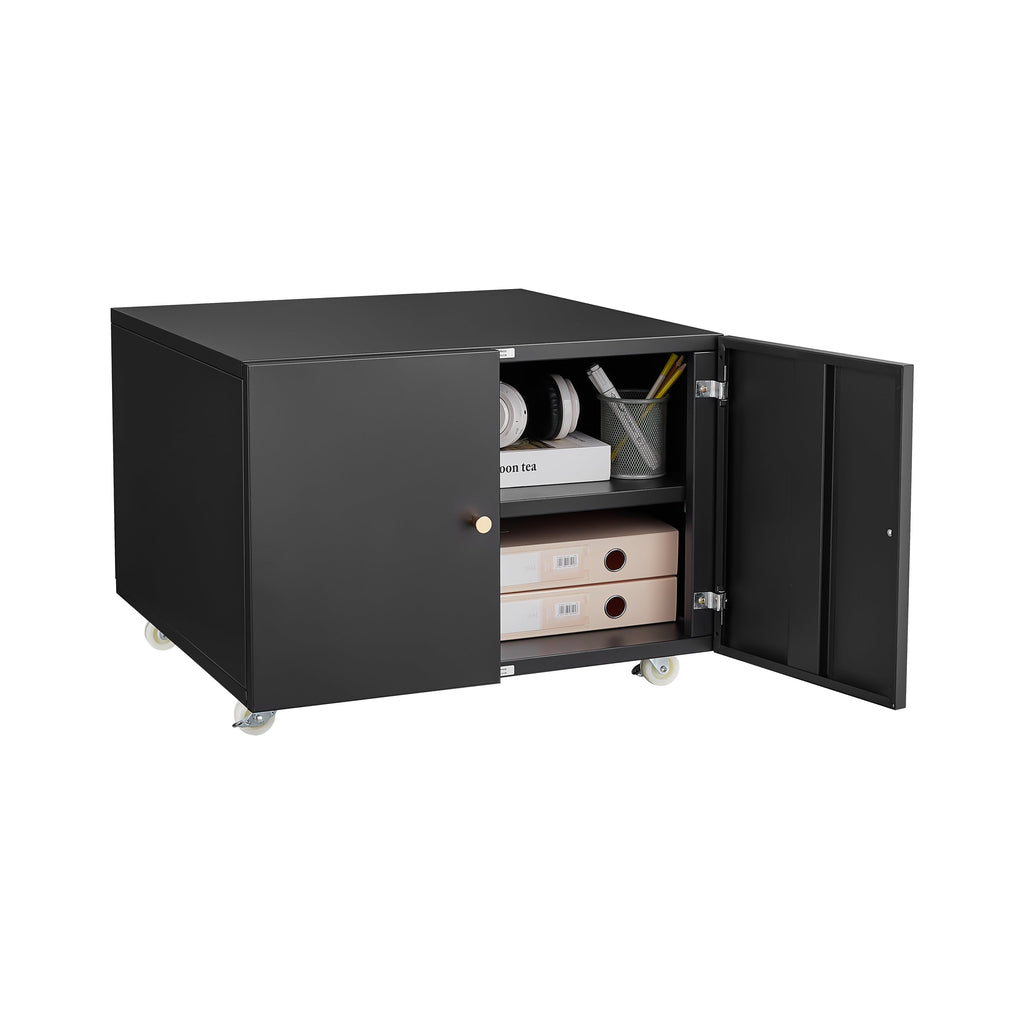 Modern Office Copier Cabinet Black 2-Door Steel Mobile Pedestal File Printer Stand
