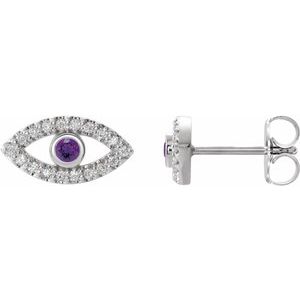 Platinum Natural Amethyst & Natural White Sapphire Evil Eye Earrings
