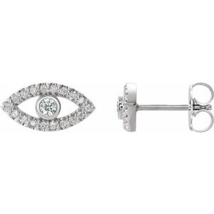 14K White Gold Natural White Sapphire & Natural White Sapphire Evil Eye Earrings