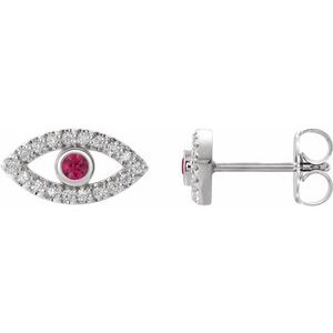 Sterling Silver Natural Ruby & Natural White Sapphire Evil Eye Earrings