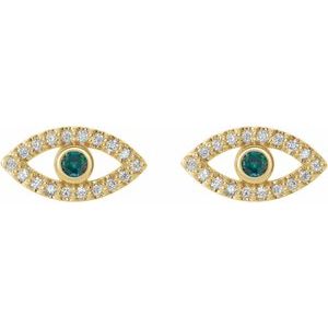 14K Yellow Gold Natural Alexandrite & Natural White Sapphire Evil Eye Earrings