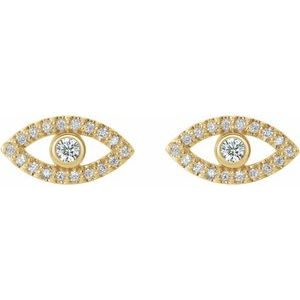 14K Yellow Gold Natural White Sapphire & Natural White Sapphire Evil Eye Earrings