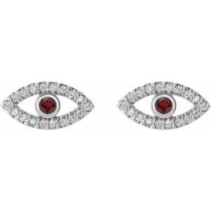 Platinum Natural Mozambique Garnet & Natural White Sapphire Evil Eye Earrings