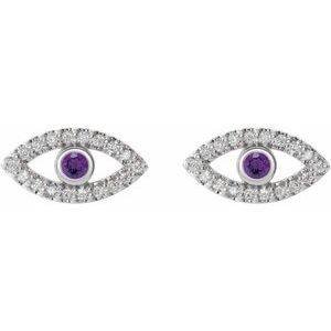 Platinum Natural Amethyst & Natural White Sapphire Evil Eye Earrings – image 2