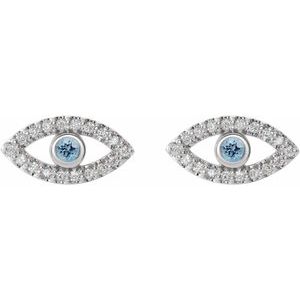 Sterling Silver Natural Aquamarine & Natural White Sapphire Evil Eye Earrings – image 2