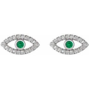 Sterling Silver Natural Emerald & Natural White Sapphire Evil Eye Earrings – image 2