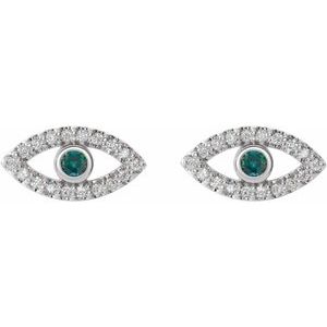 14K White Gold Natural Alexandrite & Natural White Sapphire Evil Eye Earrings