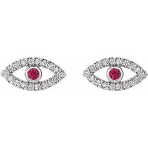 Sterling Silver Natural Ruby & Natural White Sapphire Evil Eye Earrings – image 2