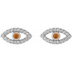 Sterling Silver Natural Citrine & Natural White Sapphire Evil Eye Earrings – image 2
