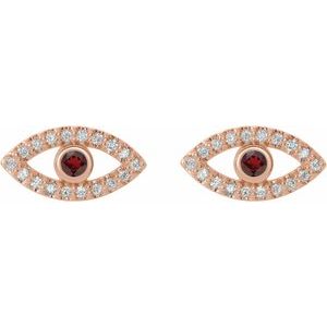 14K Rose Gold Natural Mozambique Garnet & Natural White Sapphire Evil Eye Earrings